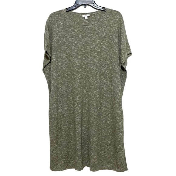 Pure Jill Knit Shift Dress L Green Lagenlook Layering Earthy Goblincore Peasant - Picture 1 of 6